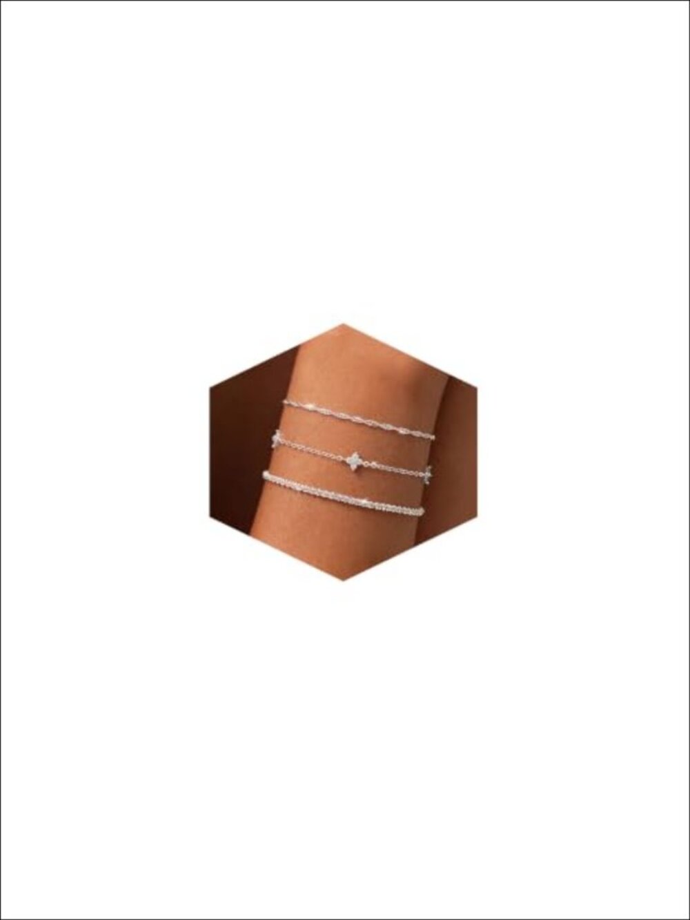 14K Gold Plated Stackable Link Bracelet Set with CZ Charm for Women